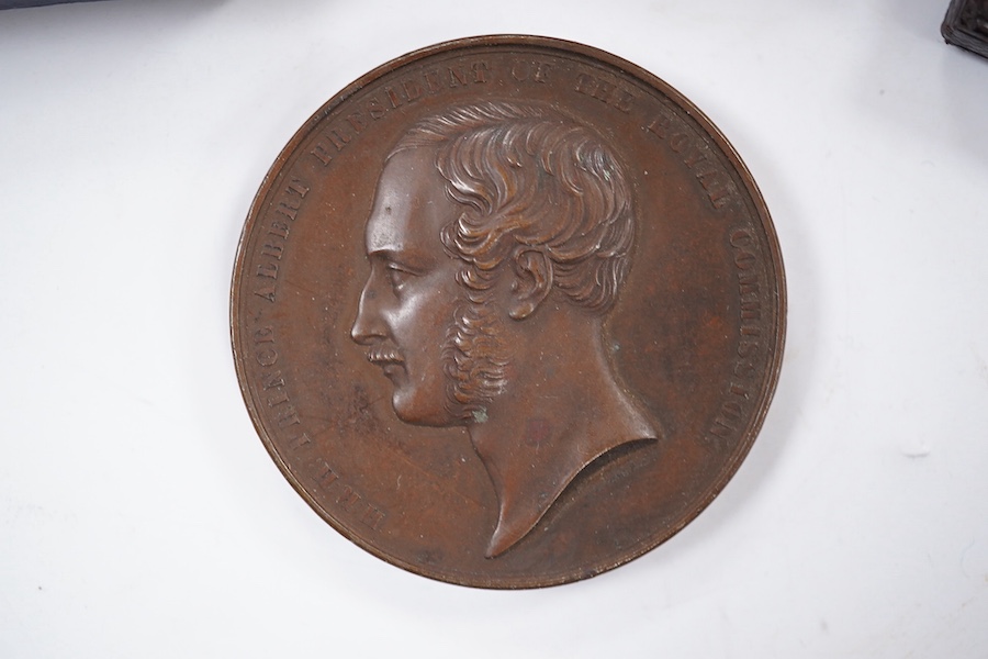 British commemorative medals, James Watt bronze medal, c.1826, 62.3mm, by T. and A.J. Stothard, cased, Wellington created Earl bronze medal, Parliamentary tribute 1812, by T Webb, two Exhibition of the Works of Industry